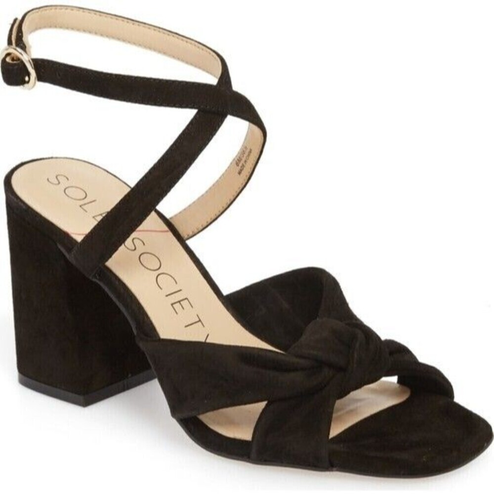 SOLE SOCIETY "Joanan" Black Suede Leather Ankle Strap Criss-Cross Sandals 8.5M